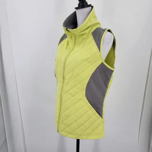 Columbia Quilted Vest Womens Large Yellow Gray Full Zip Pockets - Picture 5 of 12